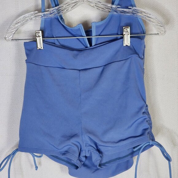 Rotita Periwinkle Ribbed Poly Elastane Contrast V Bowknot Short Tankini Set Sz S - Picture 7 of 16
